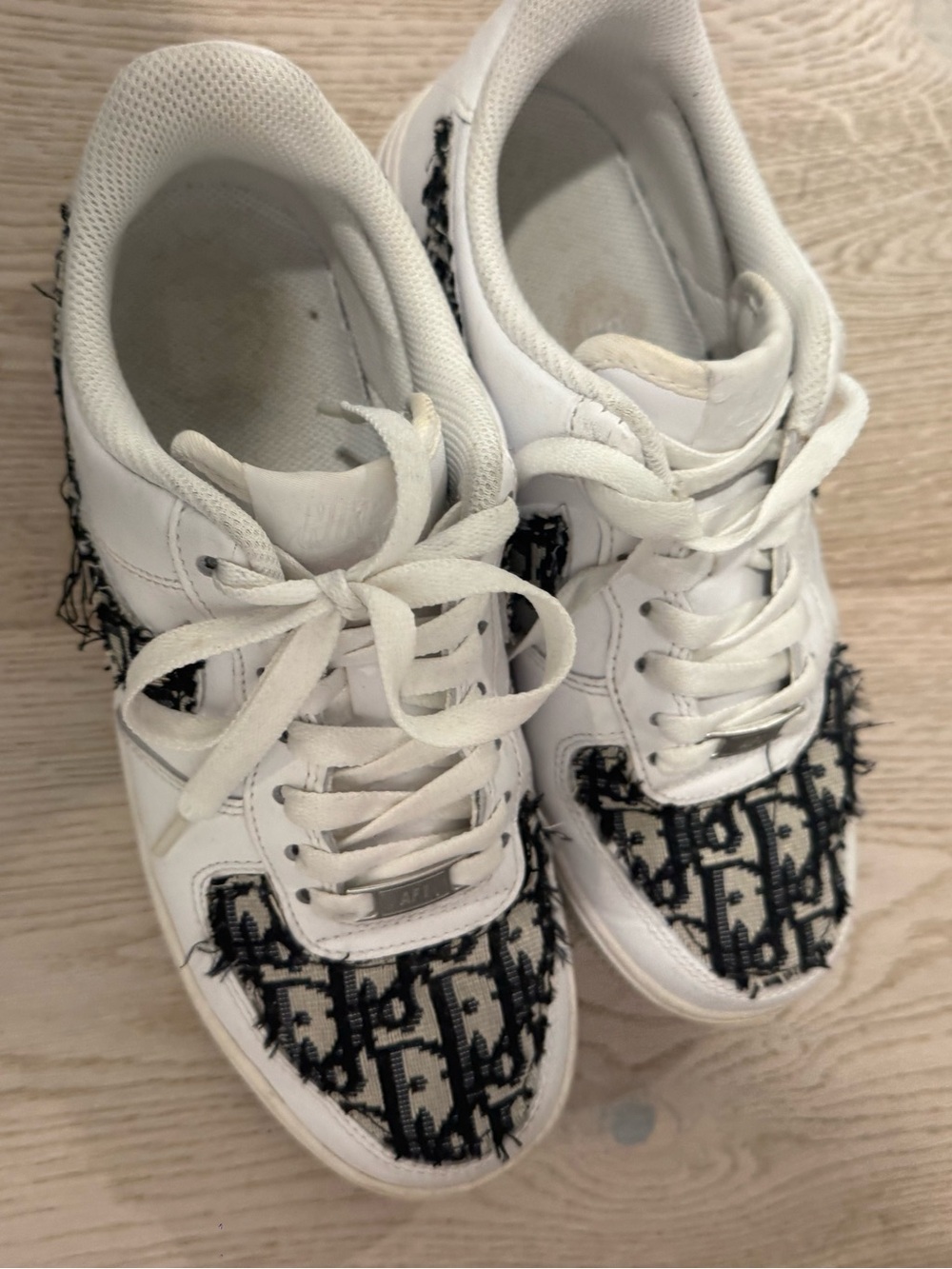 White Sneakers with Black Monogram Fabric Accents